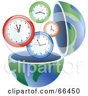 Poster, Art Print Of Open Globe With Clocks