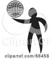 Royalty Free RF Clipart Illustration Of A Black And White Man Holding Out A Wire Globe