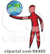 Poster, Art Print Of Red Figure Holding A Globe