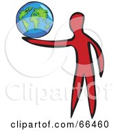 Royalty Free RF Clipart Illustration Of A Red Figure Holding A Globe