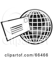 Royalty Free RF Clipart Illustration Of An Envelope With A Black And White Wire Globe