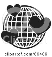 Royalty Free RF Clipart Illustration Of A Black And White Wire Globe With Hearts