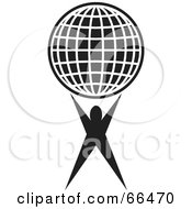 Royalty Free RF Clipart Illustration Of A Black And White Person Holding Up A Wire Globe