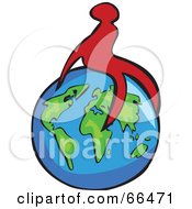 Royalty Free RF Clipart Illustration Of A Red Figure Sitting On A Globe