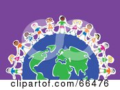 Poster, Art Print Of Happy Kids Around A Global Earth Over Purple