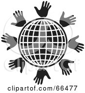 Royalty Free RF Clipart Illustration Of Black And White Hands Around A Wire Globe
