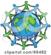 Poster, Art Print Of Circle Of Green And Blue People Around Earth