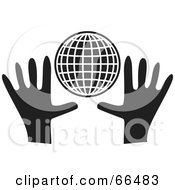 Royalty Free RF Clipart Illustration Of Black And White Hands With A Wire Globe