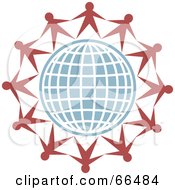 Royalty Free RF Clipart Illustration Of Red People Circling Around A Blue Wire Globe