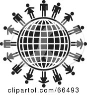 Royalty Free RF Clipart Illustration Of A Black And White Wire Globe With People