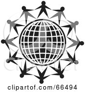 Royalty Free RF Clipart Illustration Of Black And White People Around A Wire Globe