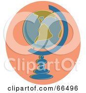 Royalty Free RF Clipart Illustration Of A Globe On A Blue Stand Over Orange