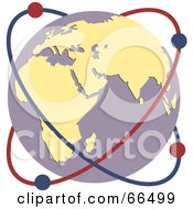 Royalty Free RF Clipart Illustration Of An Atom Around A Purple And Yellow Globe