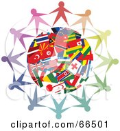 Poster, Art Print Of Circle Of People Holding Hands Around A World Flag Globe