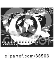 Royalty Free RF Clipart Illustration Of A Black And White Globe With Binary Waves Background