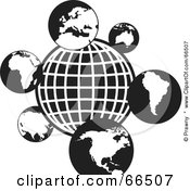 Royalty Free RF Clipart Illustration Of A Black And White Wire Globe With Earths