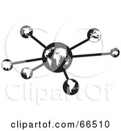 Royalty Free RF Clipart Illustration Of A Black And White Earth Molecule Branching Out To Other Globes
