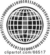 Royalty Free RF Clipart Illustration Of A Black And White Wire Globe With Binary