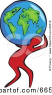 Royalty Free RF Clipart Illustration Of A Red Figure Carrying A Globe