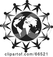 Royalty Free RF Clipart Illustration Of A Group Of People Holding Hands Around A Globe Black And White