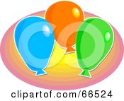 Royalty Free RF Clipart Illustration Of Three Party Balloons Over A Gradient Oval