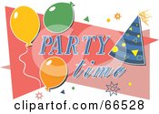 Royalty Free RF Clipart Illustration Of A Party Time Greeting With Birthday Balloons And A Party Hat by Prawny