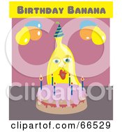 Royalty Free RF Clipart Illustration Of A Birthday Banana Sitting Behind A Cake by Prawny