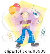 Royalty Free RF Clipart Illustration Of A Party Man With Champagne And Party Balloons