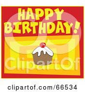 Poster, Art Print Of Happy Birthday Greeting Of A Cupcake Over Colorful Rectangles