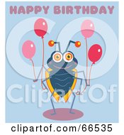 Poster, Art Print Of Birthday Bug Holding Balloons With Text