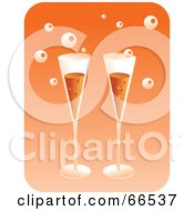 Poster, Art Print Of Two Champagne Flutes With Bubbles Over Orange