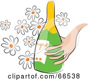 Poster, Art Print Of Hand Holding A Champagne Bottle Over Daisies
