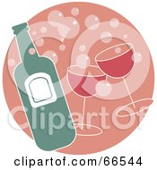 Royalty Free RF Clipart Illustration Of A Bottle And Glasses Of Bubbly Over Pink by Prawny