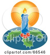Royalty Free RF Clipart Illustration Of A Blue Christmas Candle With Holly