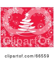 Poster, Art Print Of Red Christmas Background With Snowflakes And A Christmas Tree