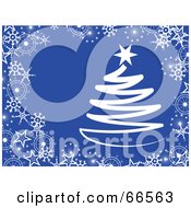 Royalty Free RF Clipart Illustration Of A Blue Christmas Background With Snowflakes And A Christmas Tree