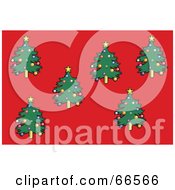 Royalty Free RF Clipart Illustration Of A Red Background Of Christmas Trees
