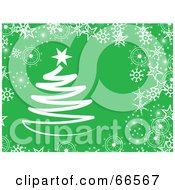Royalty Free RF Clipart Illustration Of A Green Christmas Background With Snowflakes And A Christmas Tree