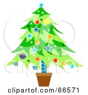 Poster, Art Print Of Potted Christmas Tree With Colorful Decorations