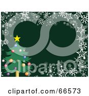 Poster, Art Print Of Xmas Tree Christmas Background With Snowflakes And Stars On Green