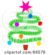 Poster, Art Print Of Green Garland Christmas Tree With Decorations