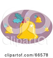Royalty Free RF Clipart Illustration Of Christmas Bells And Holly On A Purple Oval by Prawny