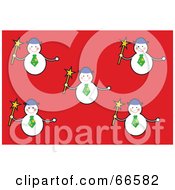 Poster, Art Print Of Red Christmas Background With Snowmen