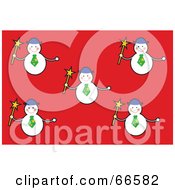 Royalty Free RF Clipart Illustration Of A Red Christmas Background With Snowmen