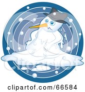 Poster, Art Print Of Sad Snowman Melting Over A Blue Circle