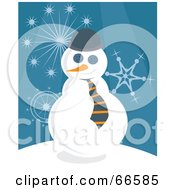 Poster, Art Print Of Business Snowman Over A Blue Background With Snowflakes