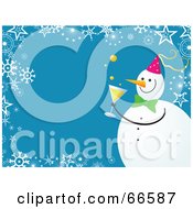 Poster, Art Print Of Snowman Christmas Background With Snowflakes And Stars On Blue