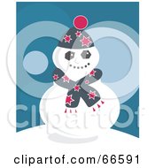 Poster, Art Print Of Comfy Snowman In A Scarf On A Teal Background