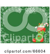 Poster, Art Print Of Stocking Christmas Background With Snowflakes And Stars On Green