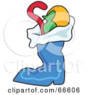 Royalty Free RF Clipart Illustration Of A Blue Christmas Stocking Stuffed With Gifts